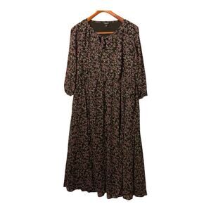 Torrid Black Floral Chiffon Tea Length Dress Flowy Slimming L